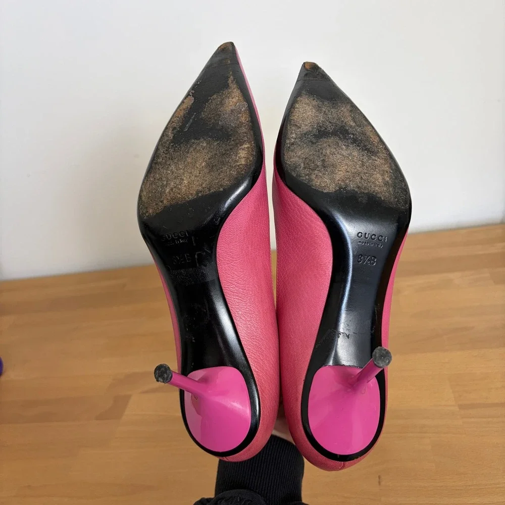 Gucci Womens Hot Pink Leather Pointed Toe Stiletto Pumps Heels Size 8.5B Italy